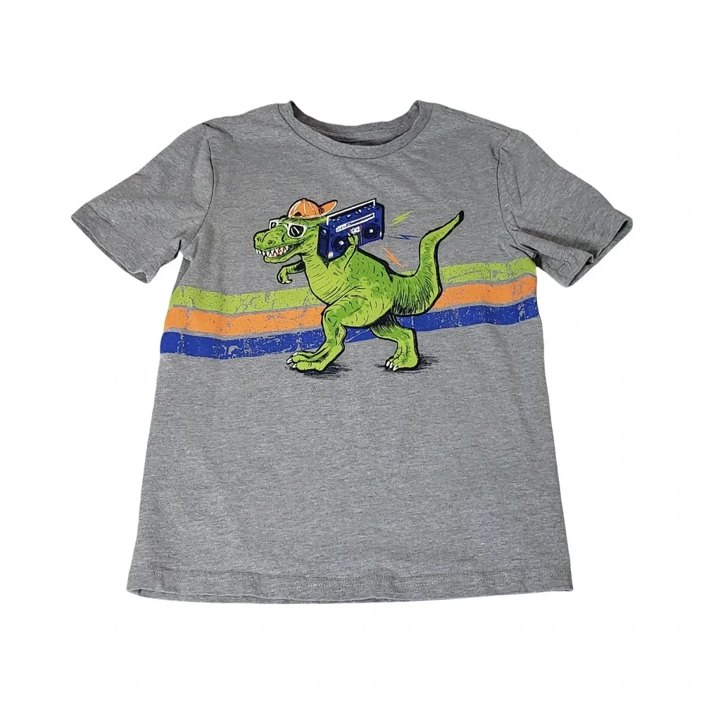 Tommy Bahama Boys Gray T-Rex Boombox Graphic Tee Shirt Size M 7/8